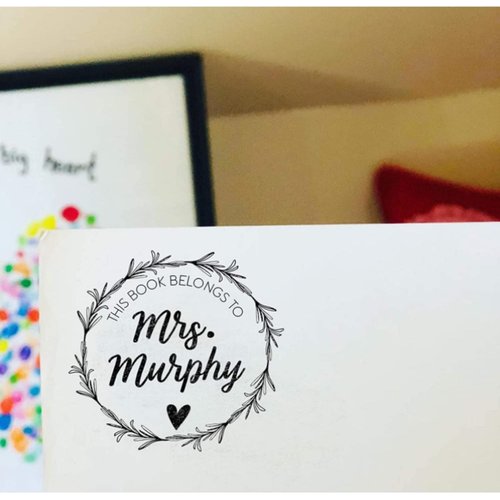 Custom Round Self-Inking Teacher Stamps | 40 Designs | Motivational Teacher Phrases | Grading Made Easy | Classroom, Teacher and Library Book Stamps (Book Belongs to Wreath)