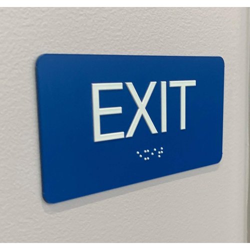 ADA Compliant Exit Sign with Braille (6" x 3" Blue)
