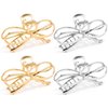 Vovii 4Pcs Metal Bow Hair Claw Clips for Women, Hair Claw Clips with Bows for Thin Thick Hair, Bow Shaped Claw Clip Cute Claw Clips for Women Hair Accessories (Gold, Sliver)