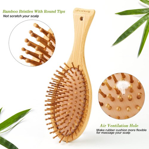 HybtwinHair Brushes for Women & Natural Bamboo Hair Brush for Massaging Scalp – Softening Soft Bristle Hair Brush for Curly , An extra gift (no pattern)