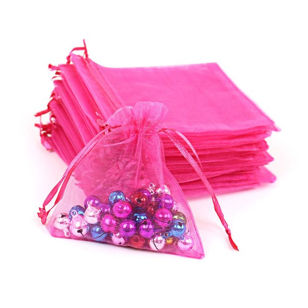 Lautechco 100Pcs Hot Pink Organza Bags 3x4 inches Organza Gift Bags Small Mesh Bags Drawstring Gift Bags Christmas Drawstring Organza Gift Bags (3x4 inches Hot Pink)