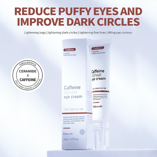 DEleventh Korean Brand Caffeine Repair Eye Cream 20g / Anti-wrinkle, Reduces Puffiness and Dark Circles, Hydrates, Firms Delicate Skin and Smoothes Fine Lines for a Refreshed Look