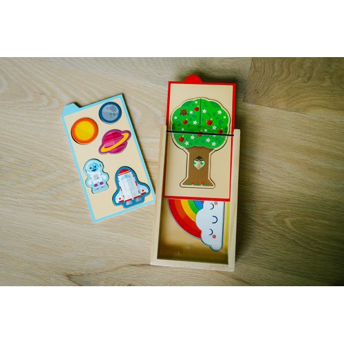 Chuckle & Roar - 4 Pack Wooden Pullout Puzzle - Fun and Educational Wooden Puzzle for Kids - Develops Fine Motor Skills - 18 Total Wooden Pieces