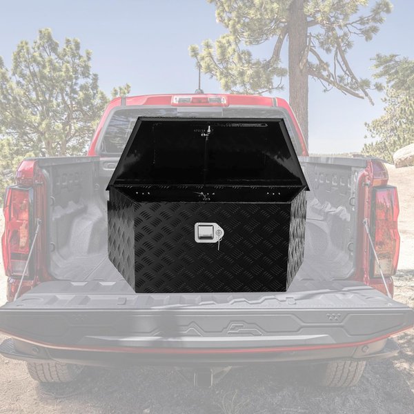 BLACKHORSE-RACING 39inch Aluminum Trailer Tongue Box with Lock & Keys, Diamond Plate Storage Organizer Toolbox for Trailers, ATVs, RVs, and Truck Beds-Black
