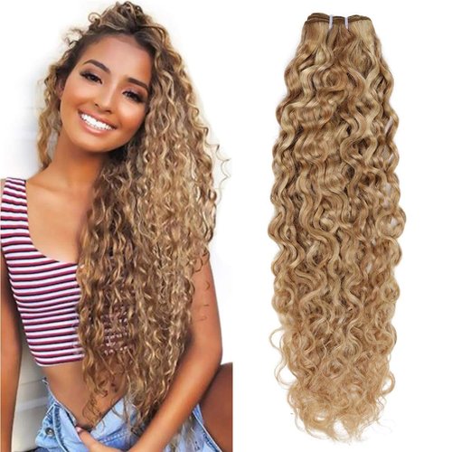 FASHION LINE Brazilian P27/613 Water Wave Blonde Human Hair Extensions Unprocessed Human Hair Bundles Weft 1PC 100g Piano Color (18")