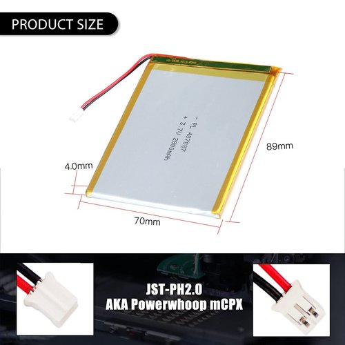 AKZYTUE 3.7V 2800mAh 407087 Lipo Battery Rechargeable Lithium Polymer ion Battery Pack with JST Connector