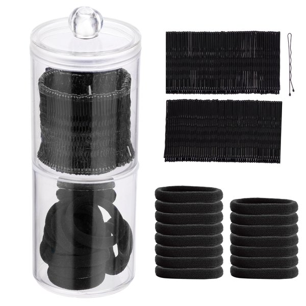 Expressions 125pc Beauty Essentials Kit - Includes Black Bobby Pins & Black Hair Elastics w/Organizer - Assorted Hair Accessories Set | Professional Hair & Beauty Tools + Accessories