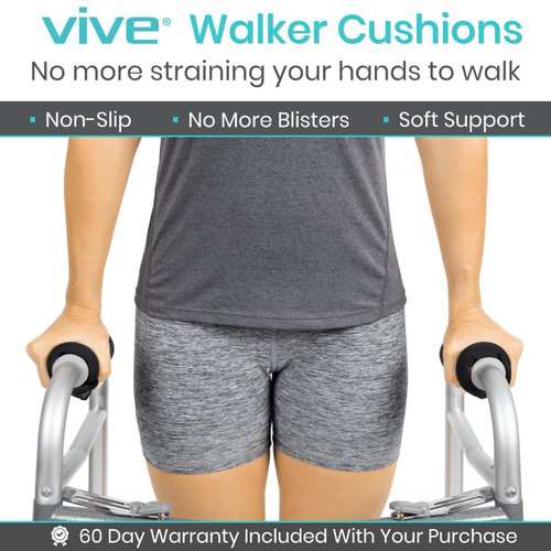 Vive Walker Grips - Padded Hand Covers - Soft Cushion Padding Medical for Folding Rolling Wheelchair, Rollator Handle, Senior, Elderly Grippers - Crutch Handle Pads - Mobility Aid Hand Cushion (Black)
