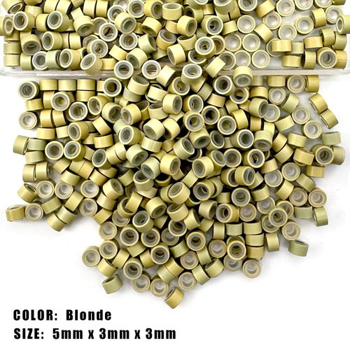 QIANSEE 250Pcs 5mm Blonde Beads for Hair Micro Beads for Extensions Silicone Hair Tinsel Beads Micro Rings for Hair Extensions Feather Hair Extensions Tools