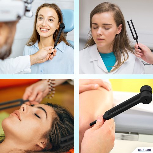 DEXSUR Medical Grade Aluminum Alloy Sensory Tuning Fork Activator For Healing, Therapy Non Magnetic One Each of C 128, C 256, C 512 Tuning Forks, Black, 3 Pcs