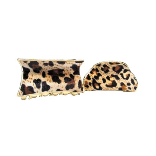 Generic Leopard print animal print gold acrylic and fabric hair claw clamp clip (Pattern: Round), 1 Count (Pack of 1)