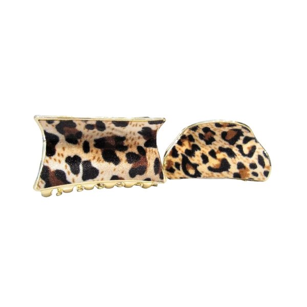 Generic Leopard print animal print gold acrylic and fabric hair claw clamp clip (Pattern: Round), 1 Count (Pack of 1)