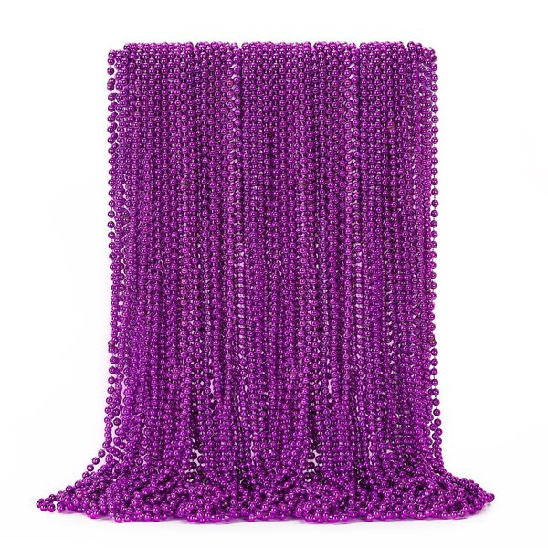 EOBOH 50PCS Mardi Gras Beads, Purple Bead Necklace Party Favors, 33" Necklaces Women Men, Festival Parade Throw Accessories for Halloween Mardi Gras Wedding Birthday Celebrations Decorations