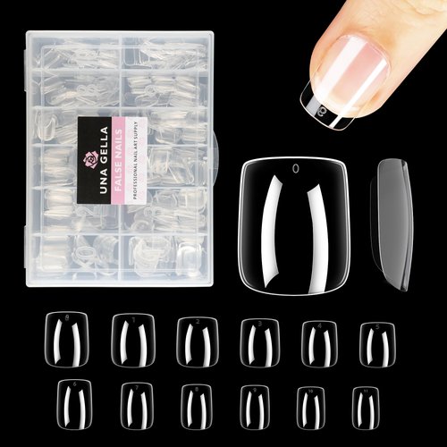 UNA GELLA Extra Short Square Nail Tips 504Pcs XS Short Square Gel X Nails Tips 12 Sizes Square Press On Nails Full Cover Nail Tips Soft Gel Clear Square-Shaped Fake Nails Extension for DIY Nail Salon