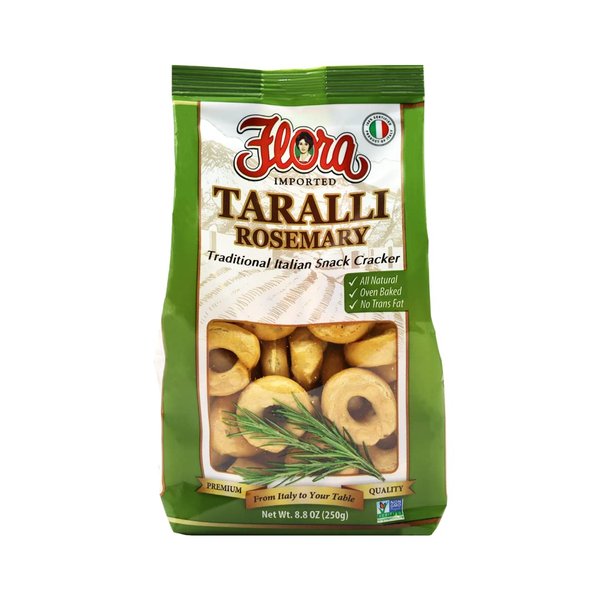 Taralli by Flora 8.5oz - Italian Snack Cracker - All Natural Oven Baked - Cholesterol Free - Savory Snack - 100% Italian (Rosemary)