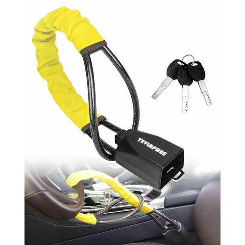 Tevlaphee Steering Wheel Lock Seat Belt Lock Universal Anti Theft Car Device Car Lock Car Theft Prevention with 3 Keys for Car Security Fit Most Vehicles Truck SUV Van(Yellow)