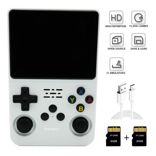Retrotech R36S Handheld Video Game Console with Build-in 15000 Games (White)