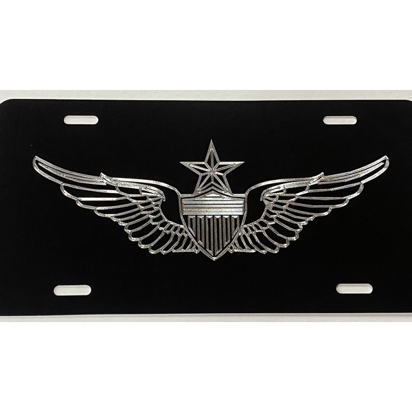 Engraved Senior Army Aviator Wings Car Tag Black & Silver Diamond Etched Aluminum Vanity License Plate