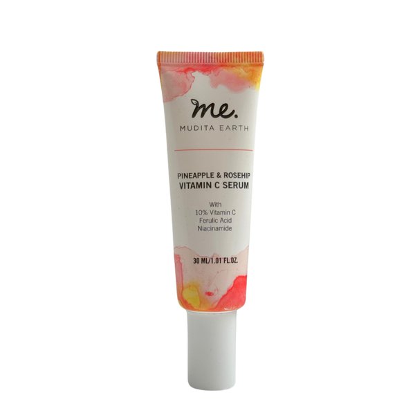 Mudita Earth Pineapple and Rosehip Vitamin C and Niacinamide Serum - Organic Vitamin C E Ferulic Serum for Acne Scars Dark Spots - Hyperpigmentation Serum for Skin Brightening and Rejuvenation