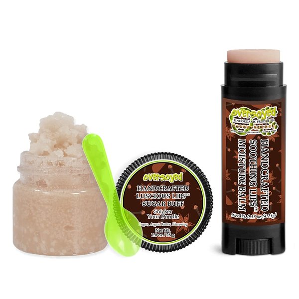Snicker Your Doodle Soothing & Luscious Lips by OverSoyed Exfoliator & Chapped Lip Repair Lip Care Combo | Artisan Handcrafted to Order Snickerdoodle Cookie Cinnamon Buttery Caramel Flavored Exfoliating Sugar Lip Scrub & Lip Moisturizer Balm Gift Set