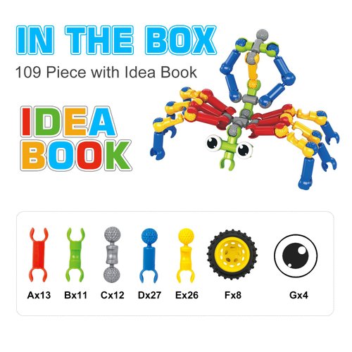 Huaker Building Toys,109 Piece STEM Toys for Kids Ages 3 4 5 6 7 8 9 10 11 12 Years Old Boys and Girls Christmas Birthday Gifts Children Building Blocks Creative and Educational Kids Toys Projects