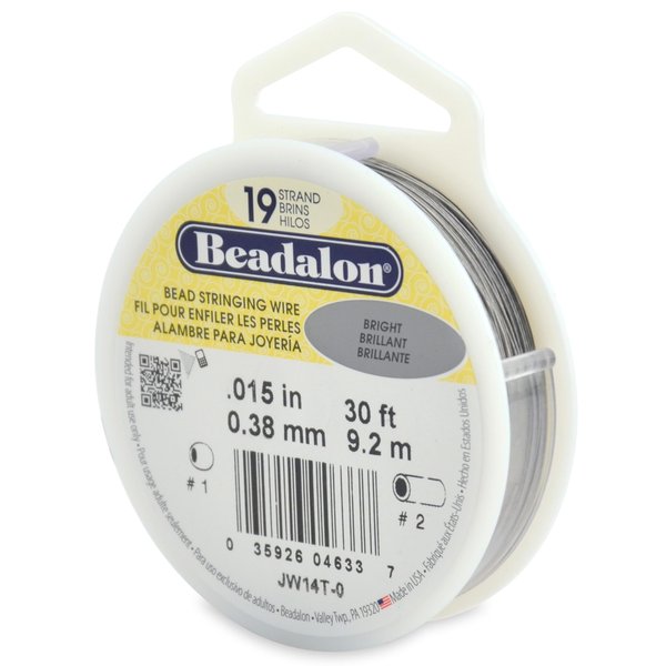 Beadalon 19 Strand Stainless Steel Bead Stringing Wire, 015 in / 0.38 mm, Bright, 30 ft / 9.2 m