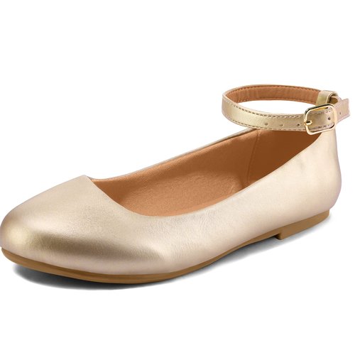 K KomForme Girl's Ballerina Flat Ankle Strap Dress Ballet Flat Shoes (Toddler/Little Kid/Big Kid) for Wedding Party School