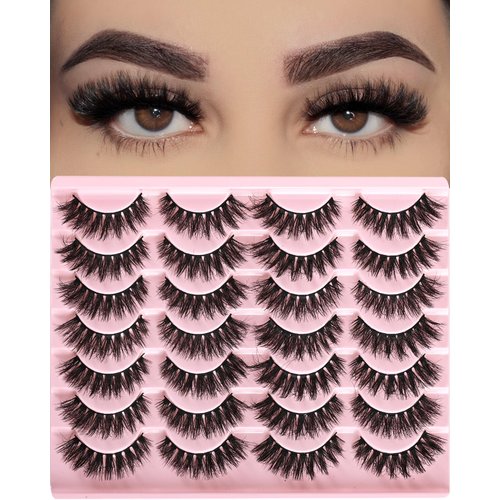 FARRED Natural Lashes Fluffy False Eyelashes 14 Pairs Fake Eyelashes Wispy Lashes Natural Look Short Cat Eye Lash Wispy Volume Eyelash Faux Mink Strip Lashes Pack for Daily Makeup (F18 | 8-14 mm)