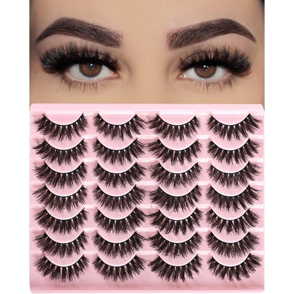 FARRED Natural Lashes Fluffy False Eyelashes 14 Pairs Fake Eyelashes Wispy Lashes Natural Look Short Cat Eye Lash Wispy Volume Eyelash Faux Mink Strip Lashes Pack for Daily Makeup (F18 | 8-14 mm)