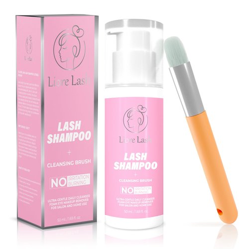 LIORE LASH Eyelash Extension Shampoo + Brush/ Gentle Foam Cleanser for Lash Extensions & Natural Lashes/Eyelid Wash Makeup Remover/Safe Lash Supplies/Home & Salon Use/No Burning or Irritation 50ml