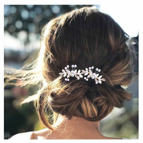 Iaceble Boho Pearl Crystal Hairpins Hair Piece Gold Leaf Head Clip Barrette Vintage Crystal Hair Pieces Brides Wedding Hairpins Accessories for Women and Girls Crystal Headdress 2 Pcs(gold)