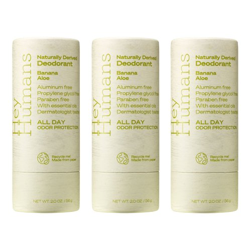 Hey Humans Banana Aloe Vegan, Aluminum Free Deodorant with Natural Ingredients, Coconut Oil & Shea Butter | All Day Odor Protection for Women & Men | 2 oz. - Pack of 3