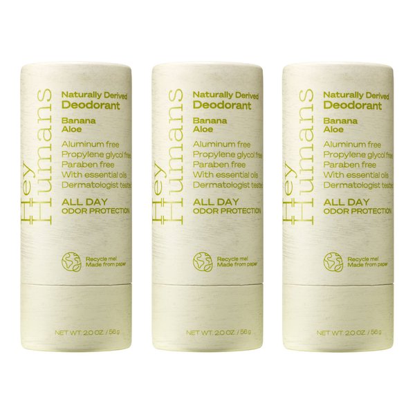 Hey Humans Banana Aloe Vegan, Aluminum Free Deodorant with Natural Ingredients, Coconut Oil & Shea Butter | All Day Odor Protection for Women & Men | 2 oz. - Pack of 3