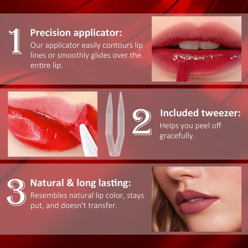 PASNOWFU Peel Off Lip Stain, Matte Liquid Lipstick, Lip Stain Peel Off, Lip Tint Long Lasting Waterproof Tattoo Magic Color Lip Liner, Non Stick Color Peel Off Mask Lip Gloss Makeup - 04