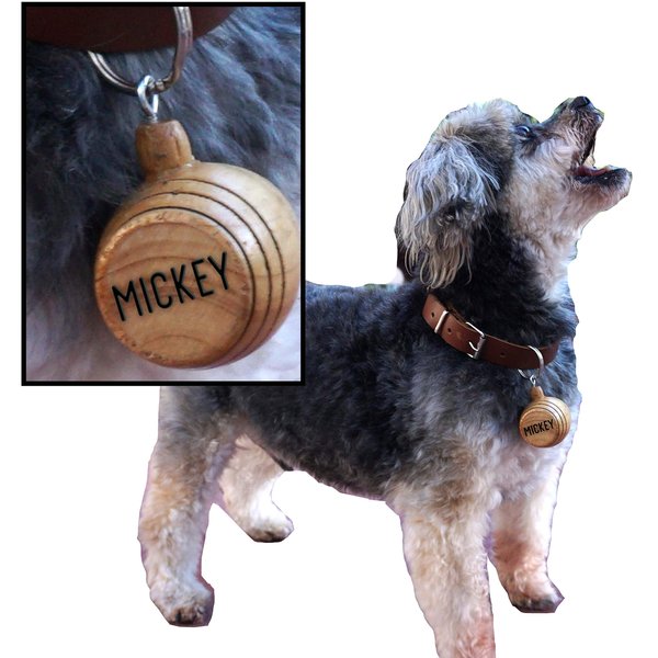 THOUSAND OAKS BARREL | Personalized St. Bernard Style Mini Oak Barrel Charm + Leather Collar for Small to Medium Size Pet Dogs 2.25 Inches, Custom Engraved