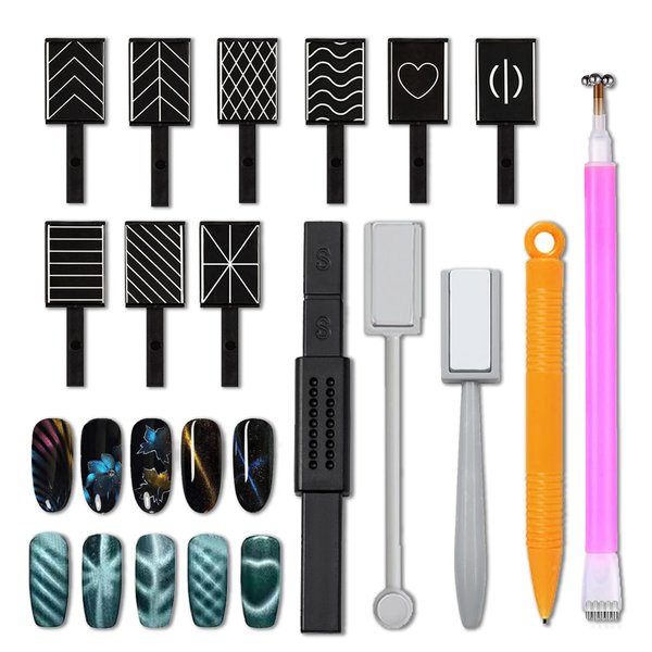 14 Pieces Cat Eye Magnet for Nails Cat Eye Gel Nail Polish Magnet Wand Nail Magnets Tool for Nail Art Double-head Nail Magnetic Stick Nail Design for Salon Home Studio