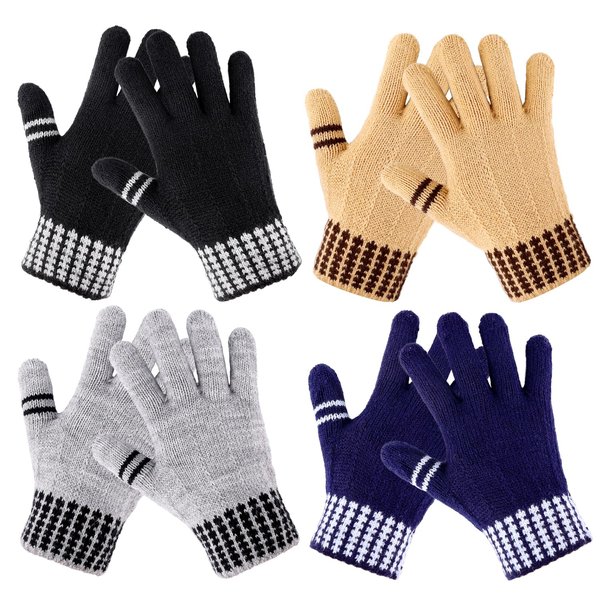 AOJOYS Kids Winter Gloves for Boys Girls - 4 Pairs Kids Boys Winter Gloves, Kids Mittens Magic Warm Gloves Children Warm Wool Lined Gloves Toddler Knitted Ski Mittens for Ages 5-12