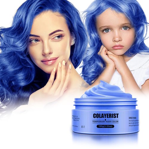 COLAYERIST Blue Hair Color Wax Temporary Washable, Temporary Hair Color Dye for Kids, Hair Makeup Paint Wax for Parties or Cosplay, Hair Coloring Products No Messy (Blue)