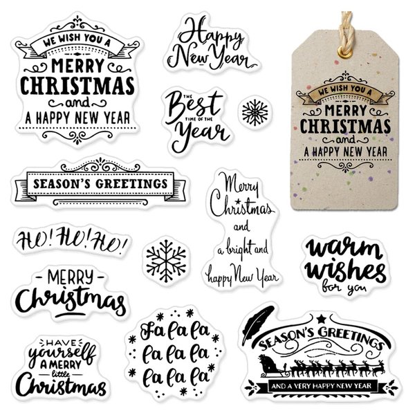 Hying Christmas Greeting Words Banner Clear Stamps for Card Making Scrapbooking Crafting DIY Decorations, Letter Transparent Silicone Stamps Seal for Embossing Album Crafts CS-WT-211104
