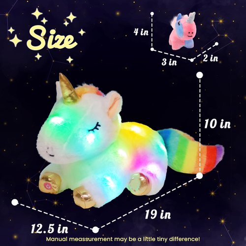 Hopearl LED Plush Unicorn Lighting Up Stuffed Mommy Unicorn with 3 Baby Unicorns in her Tummy Floppy Stuffed Animal Playset Night Lights Glow in The Dark Gifts for Kids Toddler Girls, White, 19''