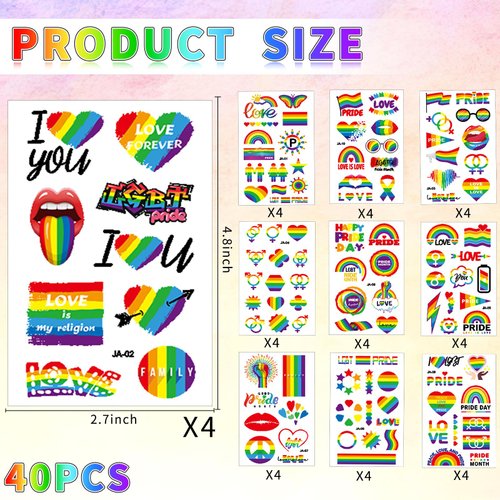 UPINS 420 Pcs Pride tattoos, 40 Sheets Pride Temporary Tattoos LGBT Rainbow Temporary Tattoos Stickers, Pride Parade Body Painting Party Celebration Personality Decoration Party Supplies