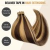 Belaved Tape ins Hair Extensions Human Hair Medium Brown Highlighted Honey Blonde 50g/pack 20pcs Straight Seamless Skin Weft Tape in Real Human Hair Extensions 22inch #4P27