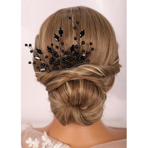 Kercisbeauty 3pcs Vintage Handmade Black Beads Long Hair Pins for Women Girls Wedding Bridal Hair Accessories for Halloween Party Prom