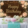 Starlit Patio Happy Birthday Backdrop 71 X 43 Inch Rustic Dark Wood Floral Banner with Gold Glitter Lettering Cream Rose and Lights for Women Birthday Party Decorations Indoor Outdoor Use
