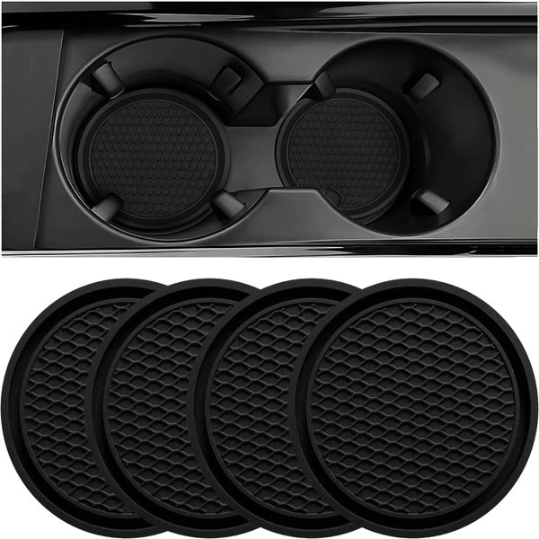ZSDY Car Cup Coaster, 4PCS Universal Auto Non-Slip Cup Holder Embedded in Ornaments Silicone Coaster, Car Interior Accessories Mat, Black