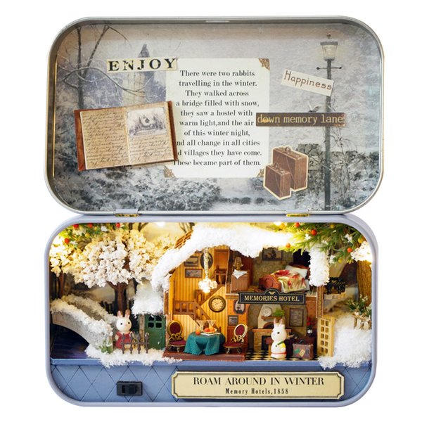 Spilay DIY Miniature Dollhouse Wooden Furniture Kit,Handmade Mini Iron Box Theater Model,1:24 Scale Creative Doll House Toys for Lovers Q06