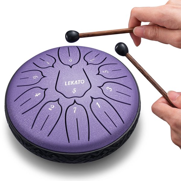 Steel Tongue Drum 6 Inch 11 Notes, LEKATO Steel Drum D Major Beginner Hanpan Drum Percussion for Meditation Yoga Musical Education, Best Gift for Families/Friends, Lavender Purple