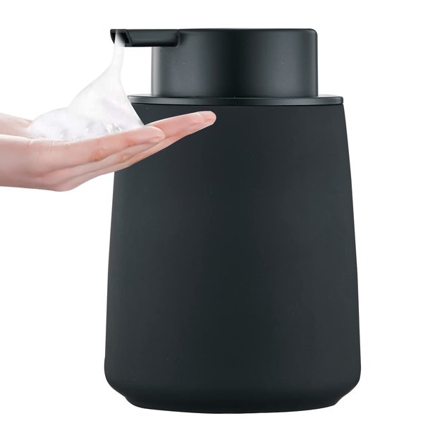 Black Foam Hand Soap Dispenser - 12Oz Ceramic Foaming Soap Dispenser with Easy-to-Press Black Pump, Reusable and Refillable Liquid Lotion Dish Soap Dispensers for Bathroom, Kitchen (Rubber Paint)