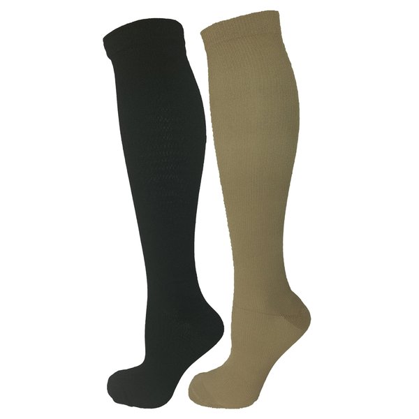 Black & Tan 2 Pair Small/Medium Ladies Compression Socks, Moderate/Medium Compression 15-20 mmHg. Therapeutic, Occupational, Travel & Flight Knee-High Socks. Womens and Mens Hosiery