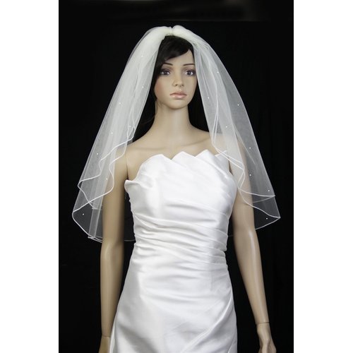 Bridal Veil Ivory 2 Tiers Elbow Length Pencil Edge With Scattered Rhinestones